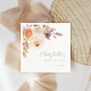 Boho Fall Foliage Roses Bridal Shower Napkin