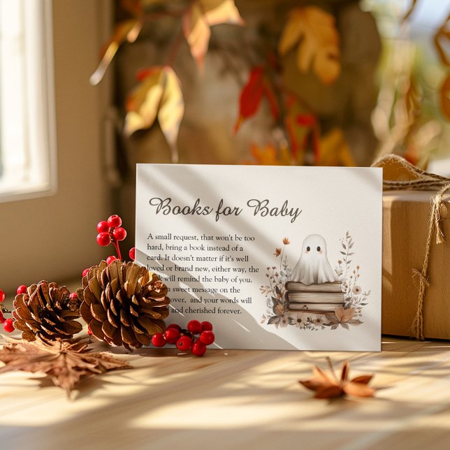 Boho Fall Ghost Baby Shower Books for Baby Enclosure Card (Creator Uploaded)