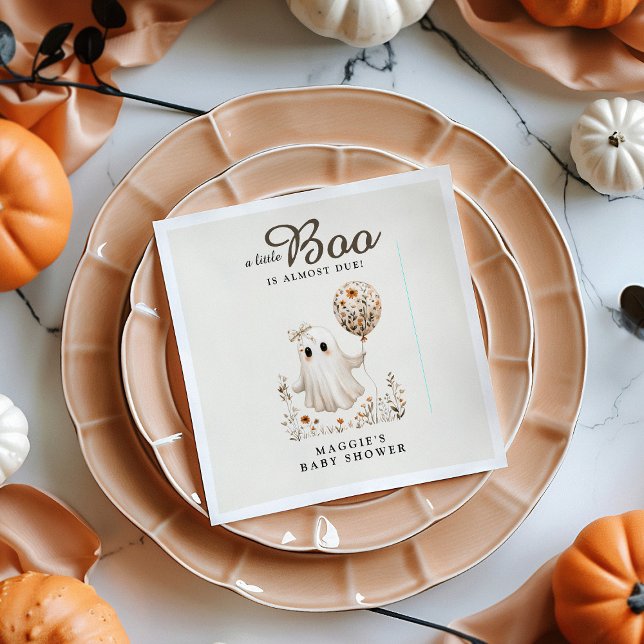 Boho Fall Ghost Floral Halloween Baby Shower  Napkin (Creator Uploaded)