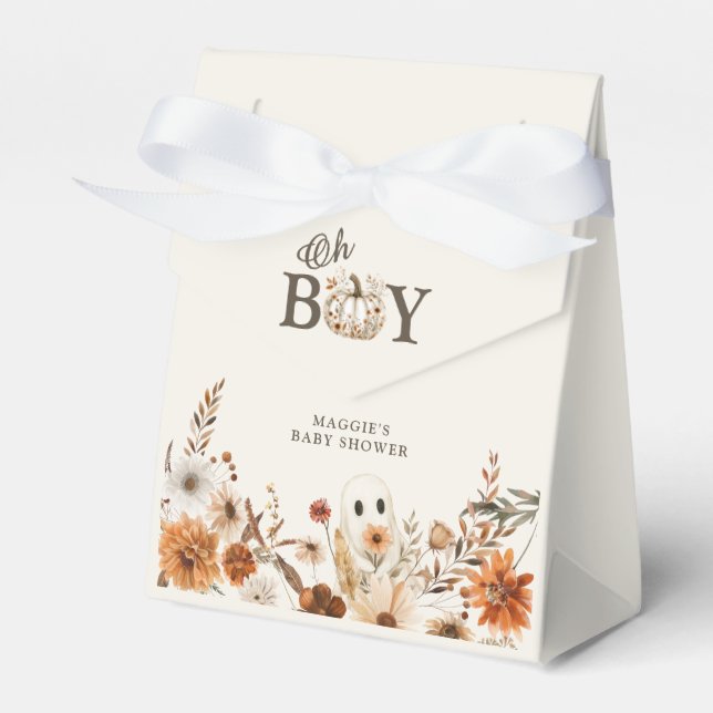 Boho Fall Ghost Floral Oh Boy Baby Shower  Favour Box (Front Side)