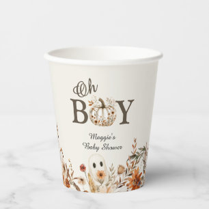 Boho Fall Ghost Floral Oh Boy Baby Shower Paper Cups