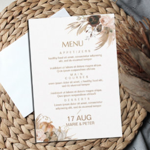 Boho Fall Glitter Menu Wedding Invitation