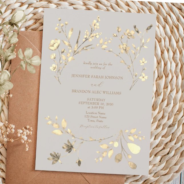 Boho Fall Gold Wildflower Wedding Invite (Creator Uploaded)