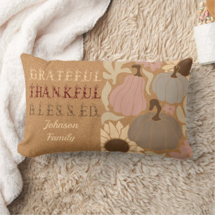 Boho Fall Grateful Thankful Blessed Thanksgiving Lumbar Cushion