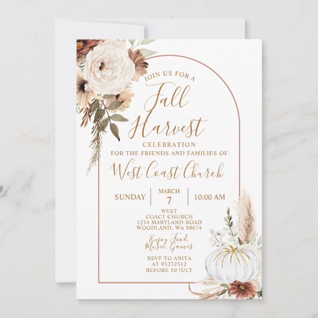 Boho Fall Harvest Pumpkin, Fall Fest Community Invitation (Front)