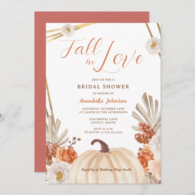 Boho Fall in Love Bridal Shower Invitation (Front/Back)