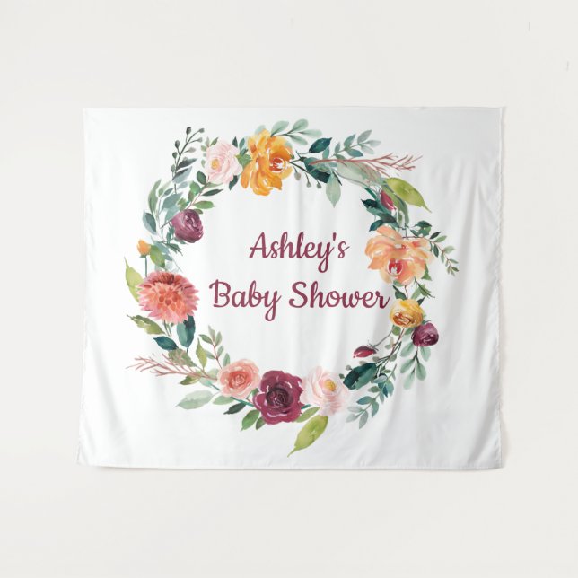 Boho Fall in Love Chic Autumn Baby Shower Backdrop Tapestry (Front (Horizontal))