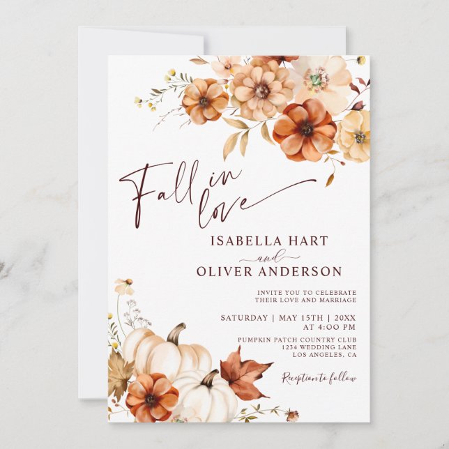 Boho Fall In Love Cream Pumpkin Wedding invitation (Front)
