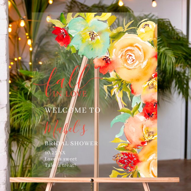 Boho Fall in love floral welcome bridal shower Acrylic Sign (Boho Fall in love floral welcome bridal shower Acrylic Sign)