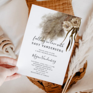 Boho Fall In Love Pampas Grass Baby Shower Invitation