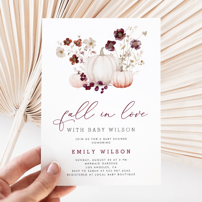 Boho Fall in Love Wildflower Pumpkin Baby Shower Invitation (Creator Uploaded)