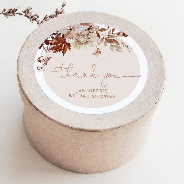 Boho fall leaves bridal shower classic round sticker (Creator Uploaded)