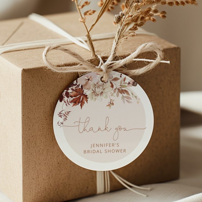 Boho fall leaves bridal shower favour tag (Creator Uploaded)