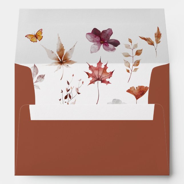 Boho Fall Leaves Terracotta Bridal Shower Envelope (Back (Bottom))