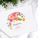 Boho fall orange floral watercolor bridal shower classic round sticker<br><div class="desc">A boho chic orange,  pink and green floral watercolor bridal shower thank you sticker with pretty hand painted flowers in and blooms with greenery foliage. A pretty garden party bridal shower  with a modern script font brush.</div>