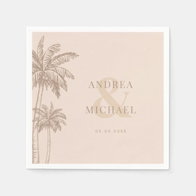Boho Fall Palm Trees & Ampersand Beach Wedding Napkin (Front)