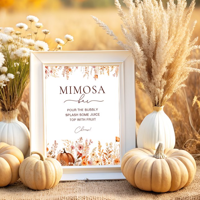 Boho Fall Pumpkin Bridal Shower Mimosa Bar Poster (Creator Uploaded)