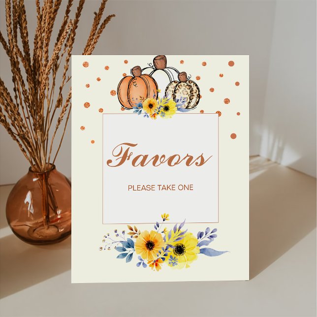 Boho Fall Pumpkin Favours Baby Shower Pedestal Sign (Creator Uploaded)