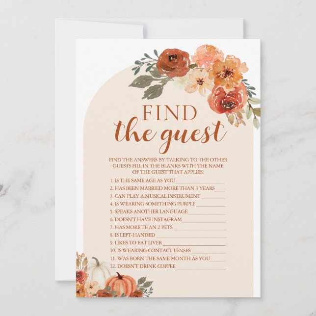 Boho Fall Pumpkin Find The Guest Baby Shower Game Invitation (Front)
