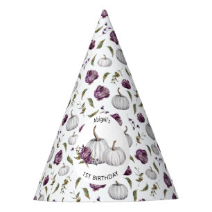 Boho Fall Pumpkin Floral Purple Birthday Party Hat
