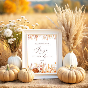 Boho Fall Pumpkin Leave Your Recipe Card Here Poster