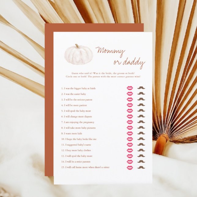 Boho Fall Pumpkin Mummy Or Daddy Game Cards (Creator Uploaded)