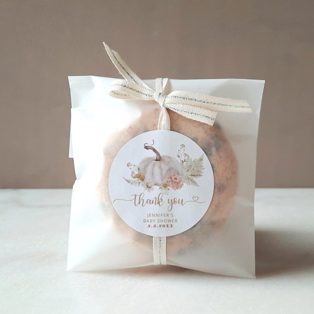 Boho fall pumpkin thank you classic round sticker (Creator Uploaded)