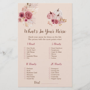 Boho Fall Pumpkin What's In Your Purse Bridal Game