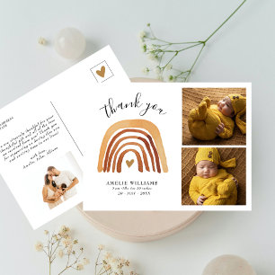 Boho Fall Rainbow 2 Photo New Baby Thank You Postcard