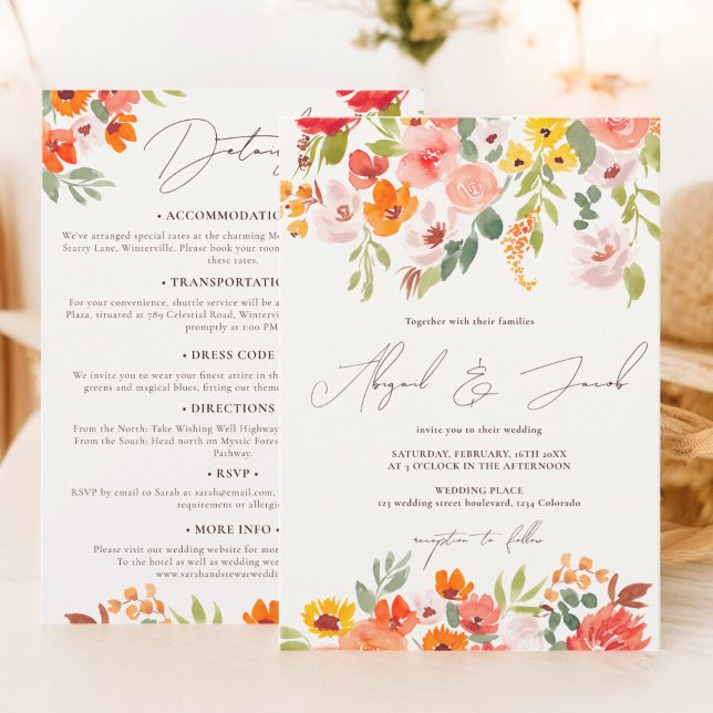Boho fall rustic floral all in one wedding invitation (Boho fall rustic floral all in one wedding invitation)