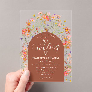 Boho Fall Rustic Floral Terracotta Wedding Acrylic Invitations