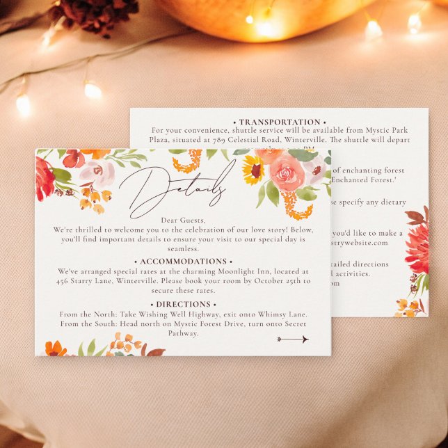 Boho fall rustic painted floral wedding details enclosure card (Boho fall rustic painted floral wedding details enclosure card)