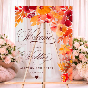 Boho Fall rustic painted floral wedding welcome Acrylic Sign