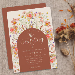 Boho Fall Rustic Wildflower Floral Arch Wedding Invitation