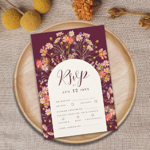 Boho Fall Rustic Wildflower Floral Arch Wedding RSVP Card