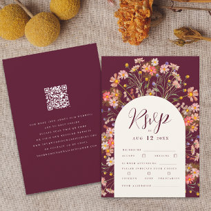 Boho Fall Rustic Wildflower Floral QR code Wedding RSVP Card