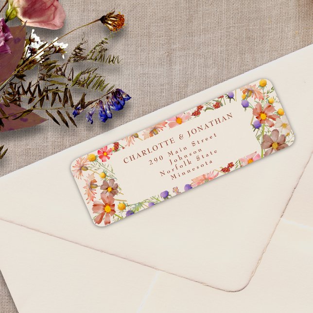 Boho Fall Rustic Wildflower Floral Wedding (Boho fall rustic wildflower floral burnt Orange terracotta beige wedding return address label )