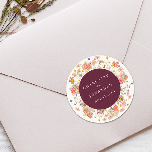 Boho Fall Rustic Wildflower Floral Wedding Classic Round Sticker