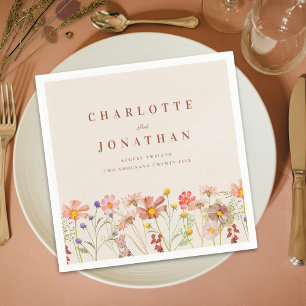 Boho Fall Rustic Wildflower Floral Wedding Napkin