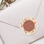 Boho Fall Rustic Wildflower Personalised Wedding Classic Round Sticker<br><div class="desc">Show your gratitude in style with this Boho Floral elegant fall burnt orange terracotta and beige Background custom Wedding Sticker, designed to add a heartfelt and personal touch to your autumn celebration. Featuring a beautiful arrangement of hand-painted wildflowers, this sticker captures the cosy charm of a boho garden meadow in...</div>