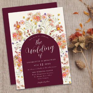 Boho Fall Rustic Wildflowers Floral Arch Wedding Invitation