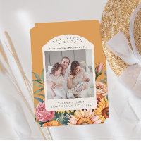 Boho Fall Sunflower Arch Photo Birth Announcement