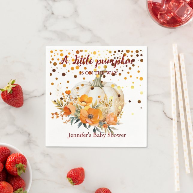 Boho Fall Sweet Little Pumpkin Baby Shower Napkin (Insitu)