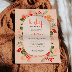 Boho fall terracotta floral script baby shower invitation