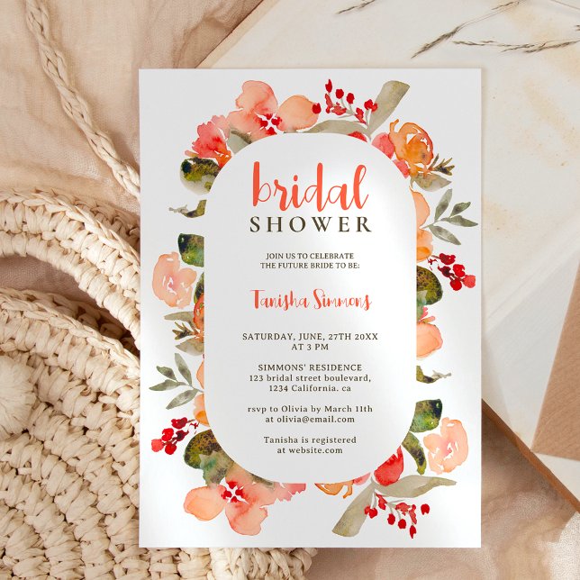 Boho fall terracotta floral script bridal shower invitation (Boho fall terracotta floral script bridal shower invitation)