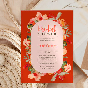 Boho fall terracotta floral script bridal shower invitation
