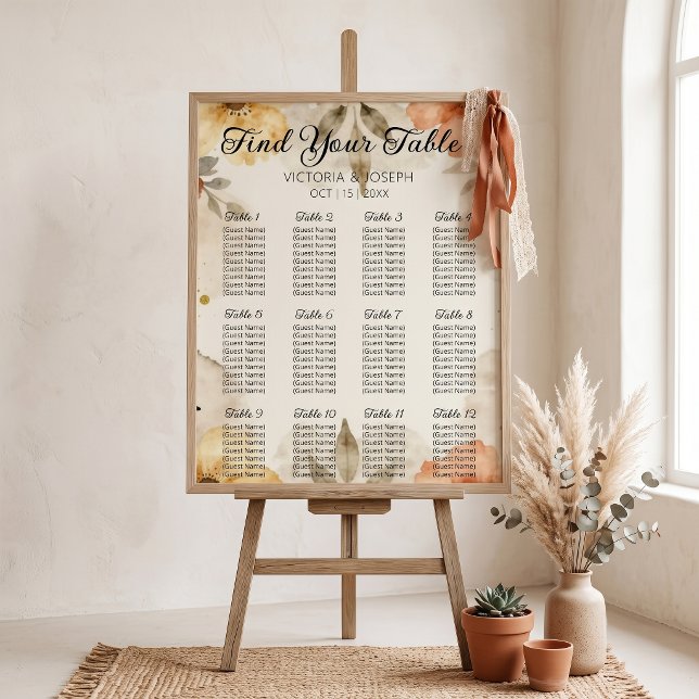 Boho Fall Terracotta Floral Watercolor Wedding Poster (Creator Uploaded)