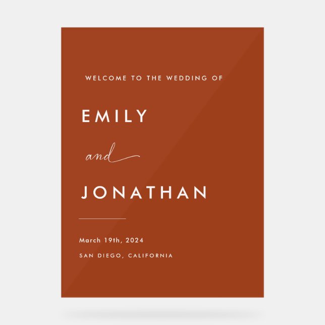 Boho Fall Terracotta Wedding Welcome  Acrylic Sign (Front)