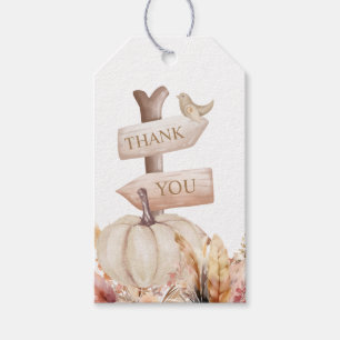 Boho Fall White Pumpkin Thank You Gift Tags