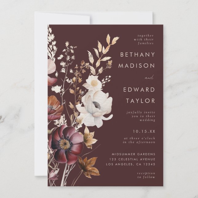 Boho Fall Wildflower All-In-One Wedding Invitation (Front)